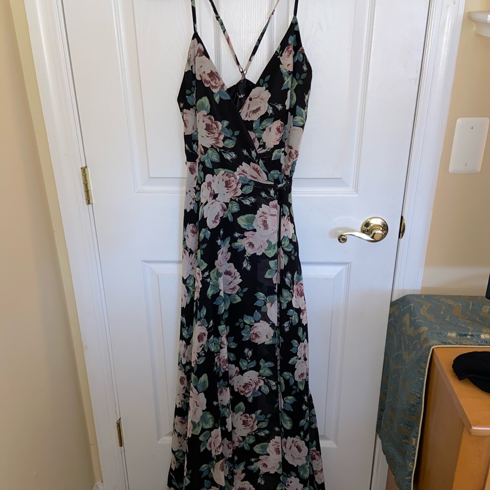 Lulu’s floral wrap maxi dress; size small